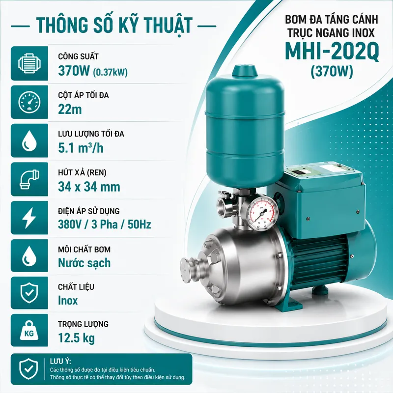 Bơm Ly Tâm Trục Ngang Đa Tầng Cánh Inox MHI-202Q (370W - 380V)