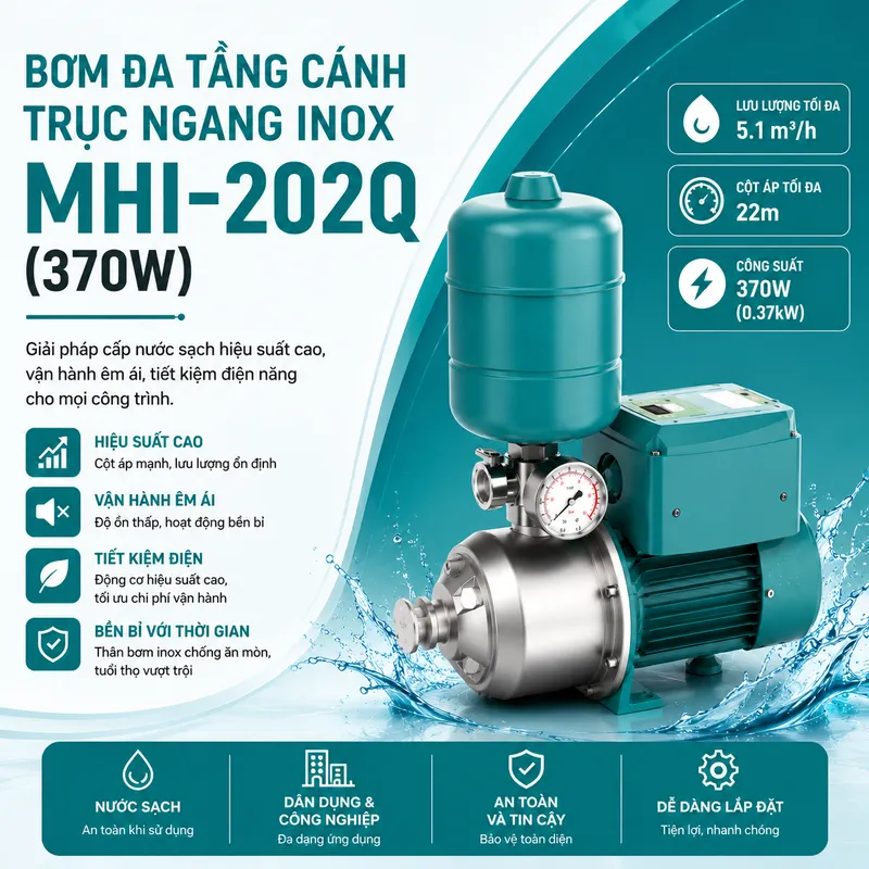 Máy Bơm Ly Tâm Trục Ngang Đa Tầng Cánh Inox MHI-202Q (370W)