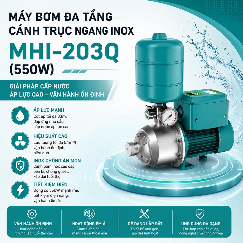 Máy bơm đa tầng cánh trục ngang inox MHI-203Q (550W)