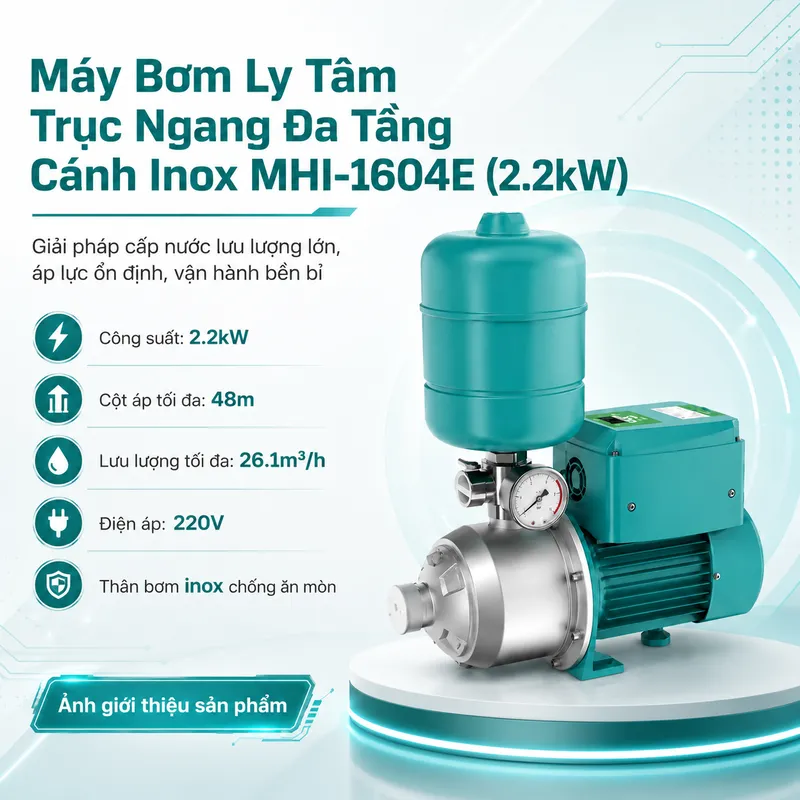 Máy Bơm Ly Tâm Trục Ngang Đa Tầng Cánh Inox MHI-1604E (2.2kW)