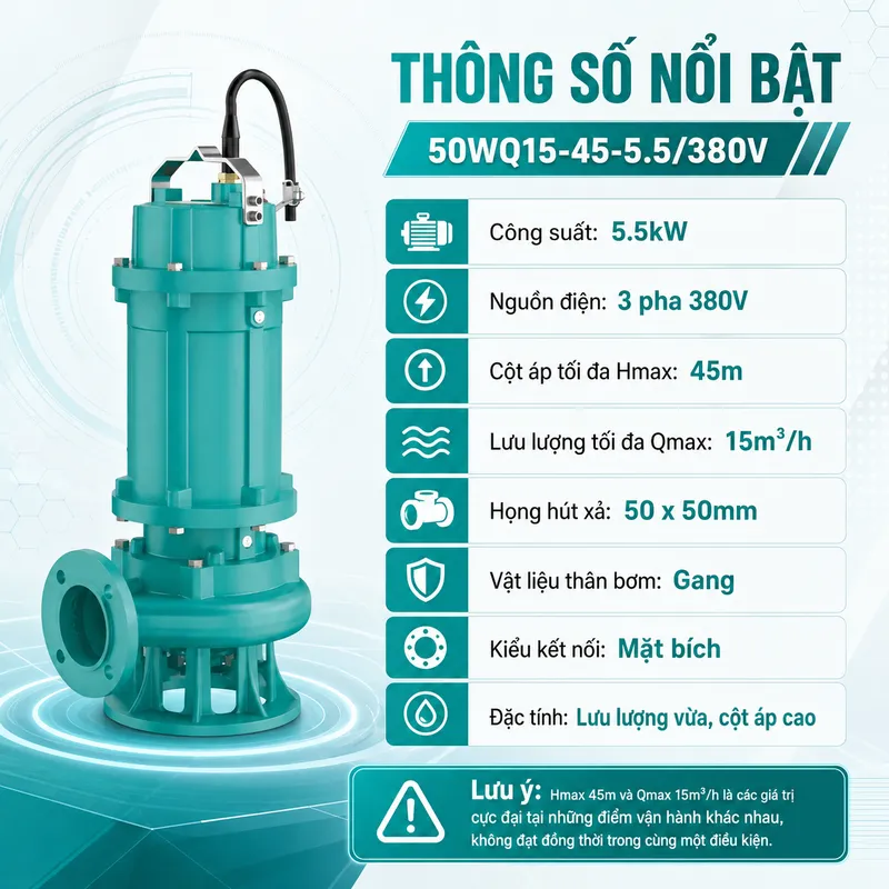 Máy bơm công nghiệp MBY thân gang mặt bích nước thải WQ 50WQ15-45-5.5/380V