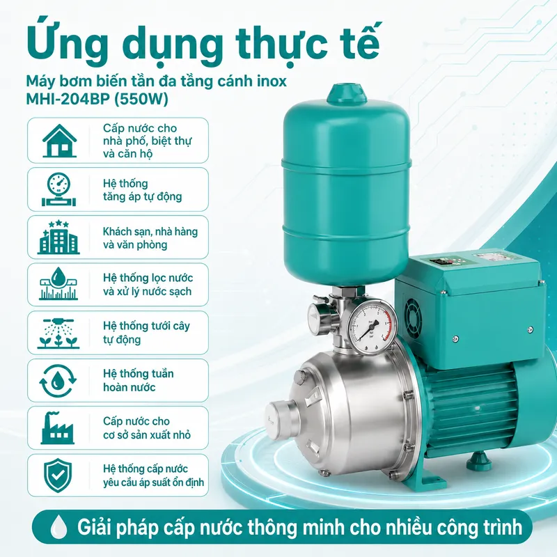 Máy bơm biến tần đa tầng cánh inox MHI-204BP (550W)
