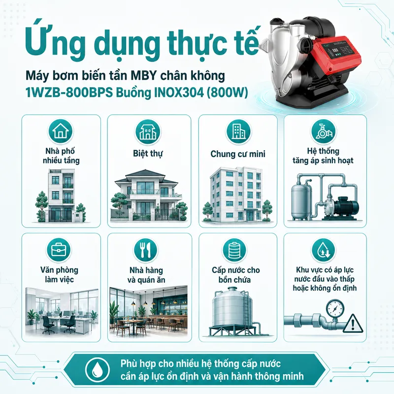 Máy bơm biến tần MBY chân không 1WZB-800BPS Buồng INOX304 (800W)
