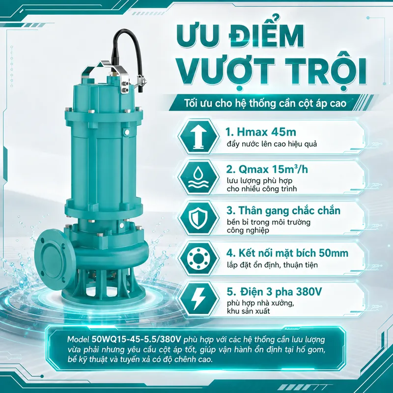 Máy bơm công nghiệp MBY thân gang mặt bích nước thải WQ 50WQ15-45-5.5/380V