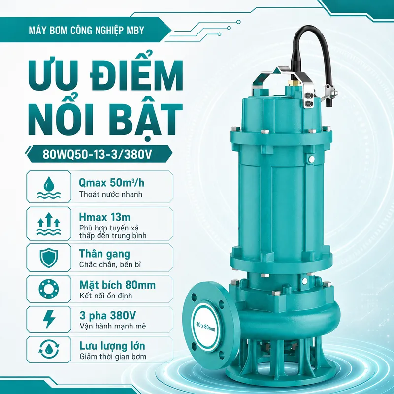 Máy bơm công nghiệp MBY thân gang mặt bích nước thải WQ 80WQ50-13-3/380V