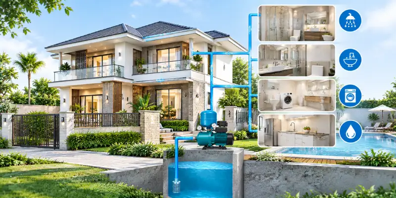 Máy bơm nước gia đình cho biệt thự và nhà nhiều phòng tắm 