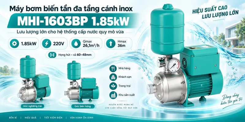 Máy bơm biến tần đa tầng cánh inox MHI-1603BP 1.85kW
