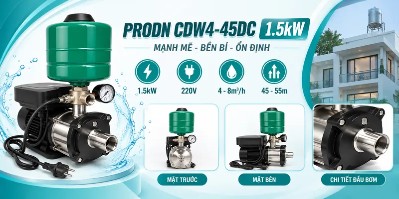 Bơm tăng áp biến tần PRODN CDW4-45DC 1.5kW